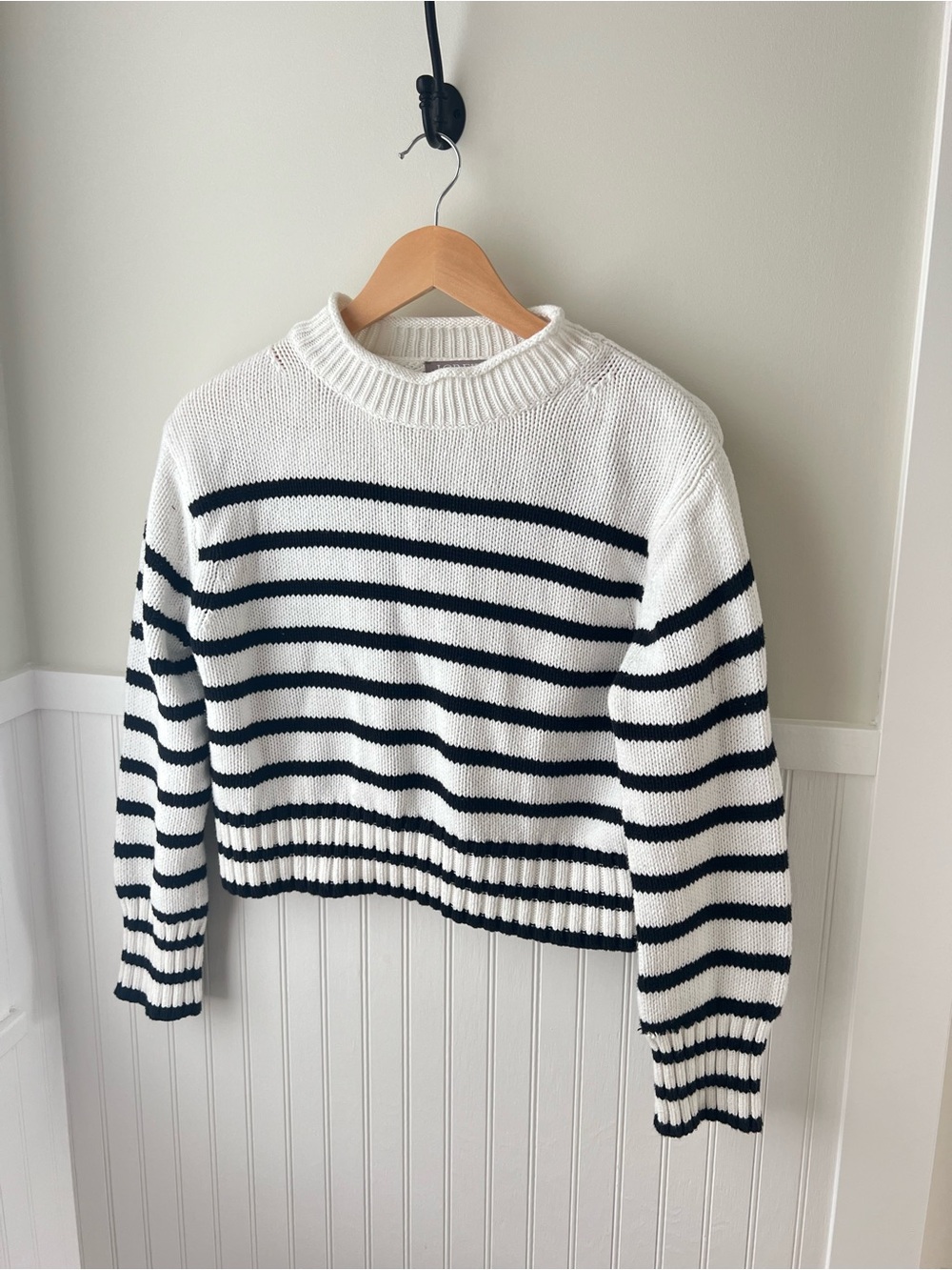 Striped Black and White Crewneck Sweater - Women